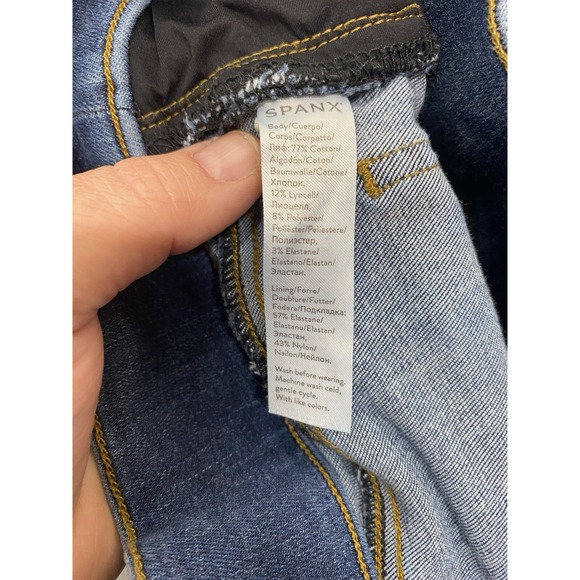 Spanx Women's XS Raw Hem Distressed Skinny Jeggings Control Tummy Medium Wash - Picture 6 of 15